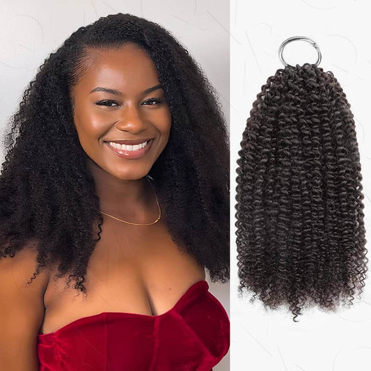 QVR Natural Black Afro Kinky Curly Machine Made Feather Crochet Human Hair Extension