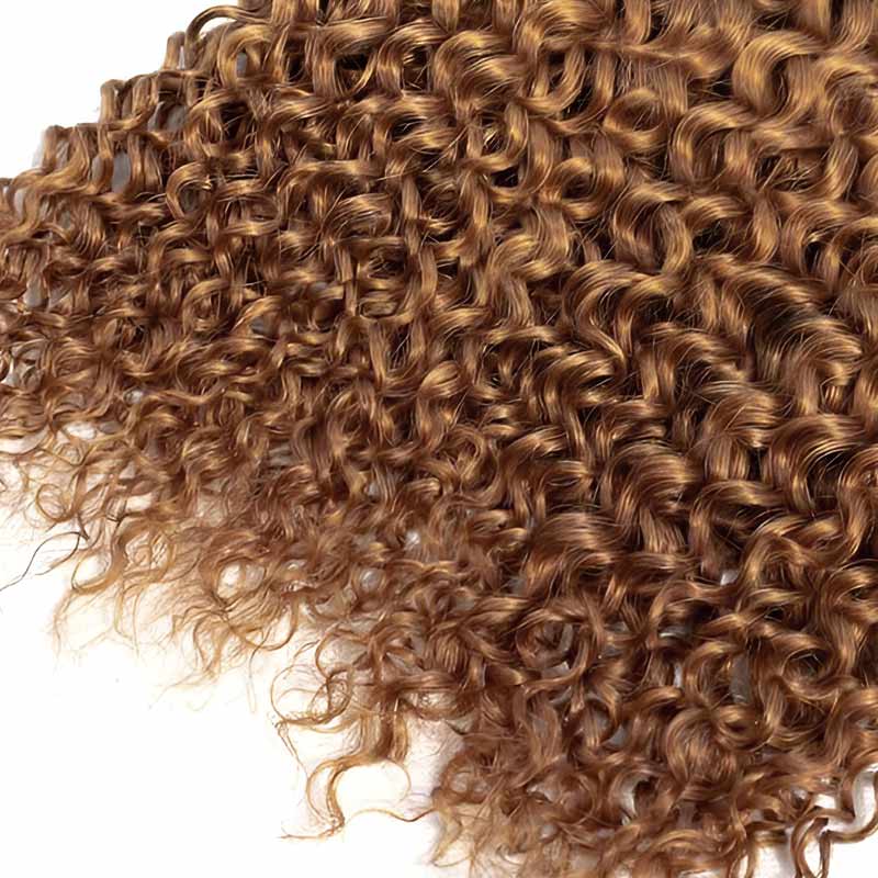 QVR Brown Highlight Crochet Hair Small Kinky Curly #1B+#30 Machine Made Feather Human Hair Extension