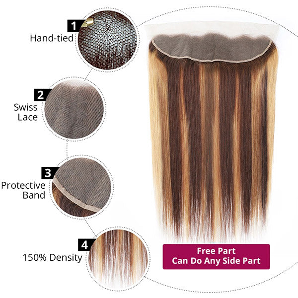 Highlight Hair 3 Bundles with HD Lace Frontal Closure Indian Straight Human Hair