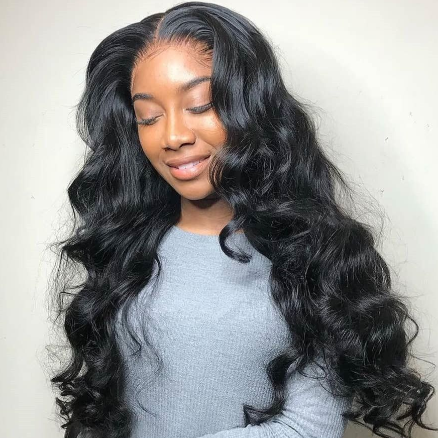 24 Loose Wave Transparent Lace 13x4/4x4  Lace Frontal Wig Human Hair Wig Natural Black