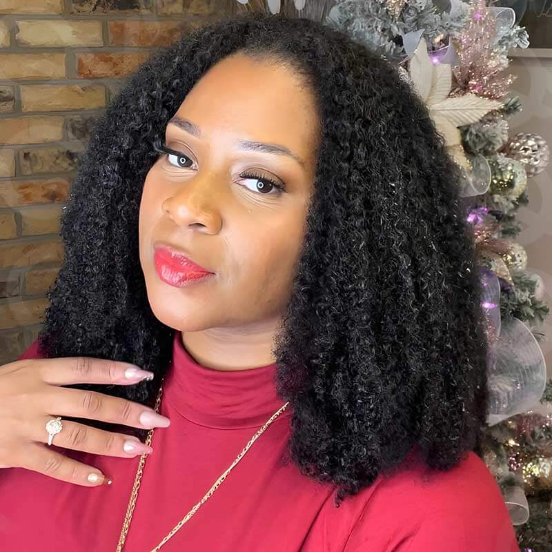US Only|QVR #1B Afro Kinky Curly Feather Crochet Human Hair