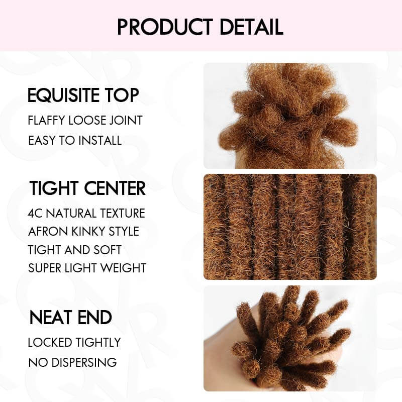 QVR Handmade Dreadlocks Auburn Brown #30 Thickness 0.6cm Human Hair Loc Extensions