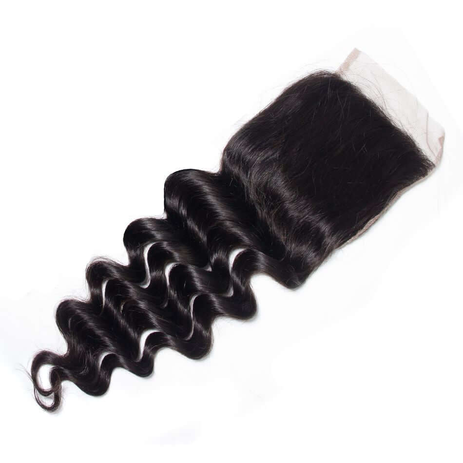 QVR Loose Deep Wave 4X4 Closure Natural Color Virgin Human Hair