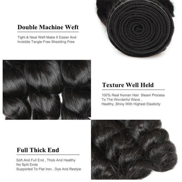 QVR Brazilian Hair Bundles Virgin Human Hair Loose Wave 3 Bundles Natural Color