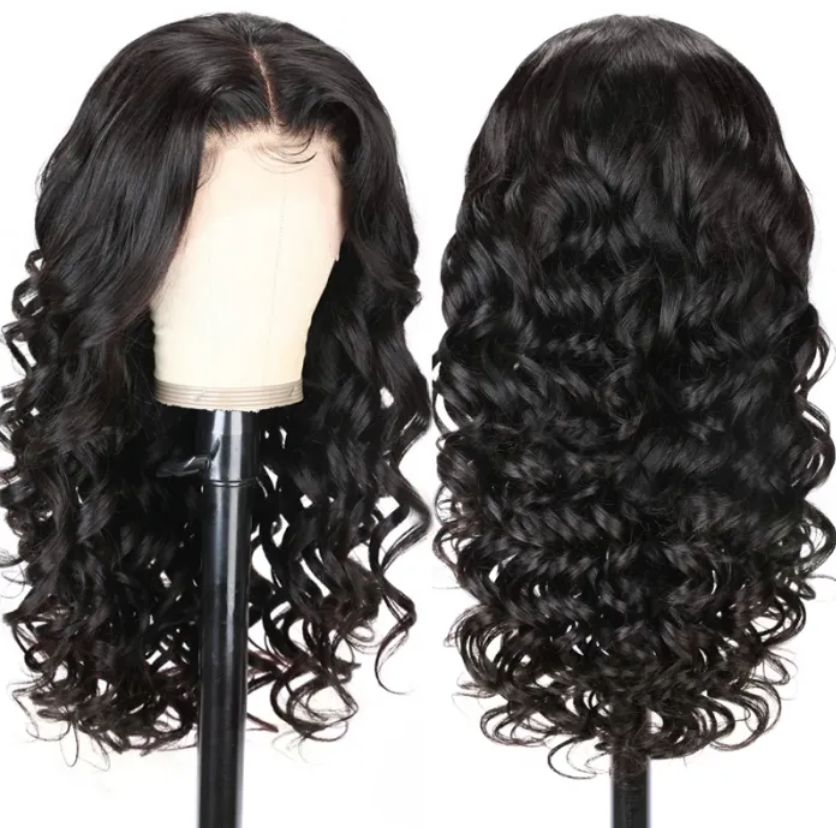 24 Loose Wave Transparent Lace 13x4/4x4  Lace Frontal Wig Human Hair Wig Natural Black