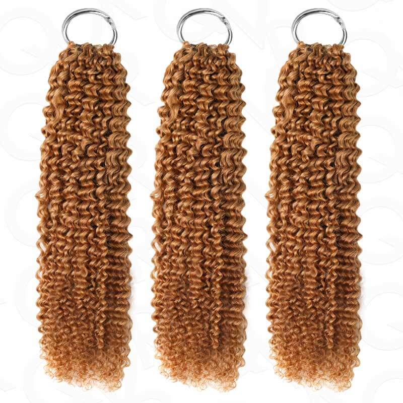QVR Honey Blonde #27 Crochet Hair Small Kinky Curly Machine Made Feather Human Hair Extension