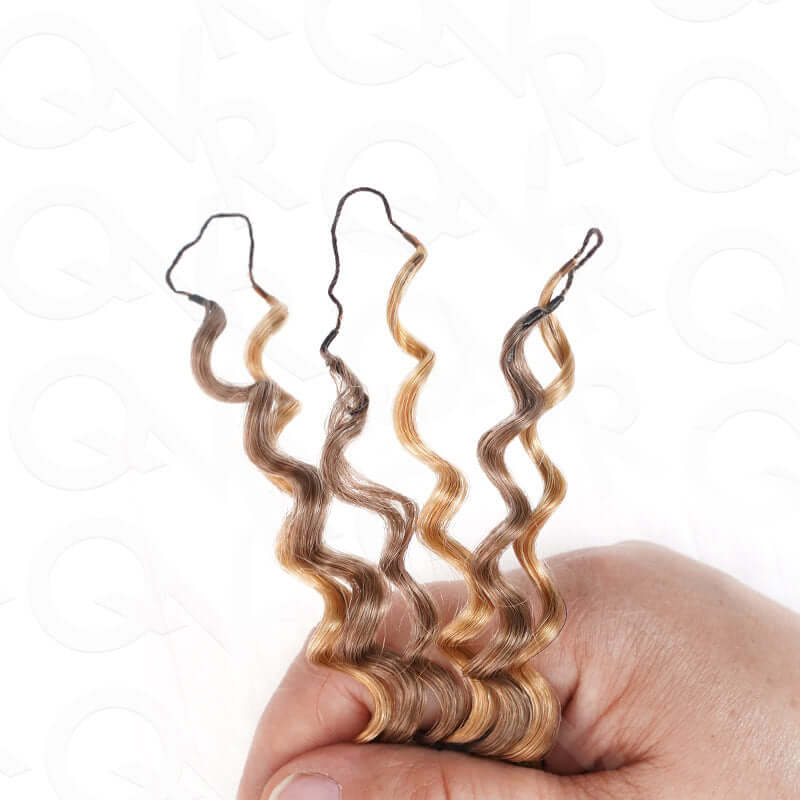 New User Only|QVR Seamless Small Kinky Curly Highlight #P4/27 Feather Crochet Human Hair