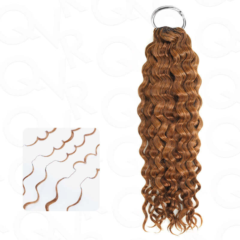 QVR Highlight Brown Water Wave Feather Crochet Hair Machine Made Feather Human Hair Extension