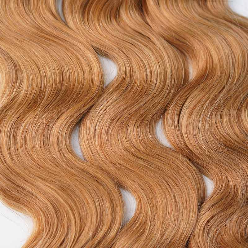 QVR Honey Blonde #27 Crochet Hair Body Wave Machine Made Feather Human Hair Extension