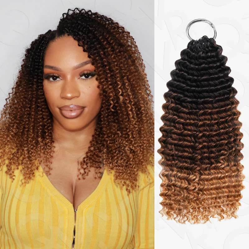 QVR Ombre #T1B/30/613 Small Kinky Curly Machine Made Feather Crochet Human Hair Extensions