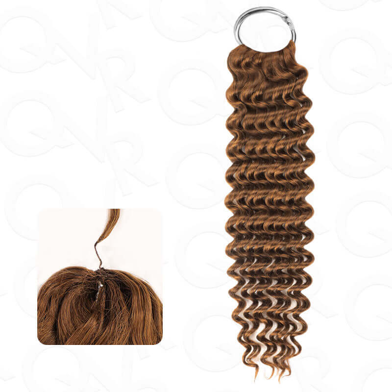 QVR Auburn Brown #30 Crochet Hair Water Wave Machine Made Feather Human Hair Extension