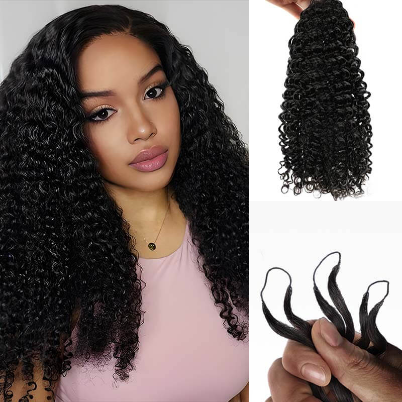 QVR 1 Pack Handmade Feather Crochet Braid Natural Black Human Hair Extensions