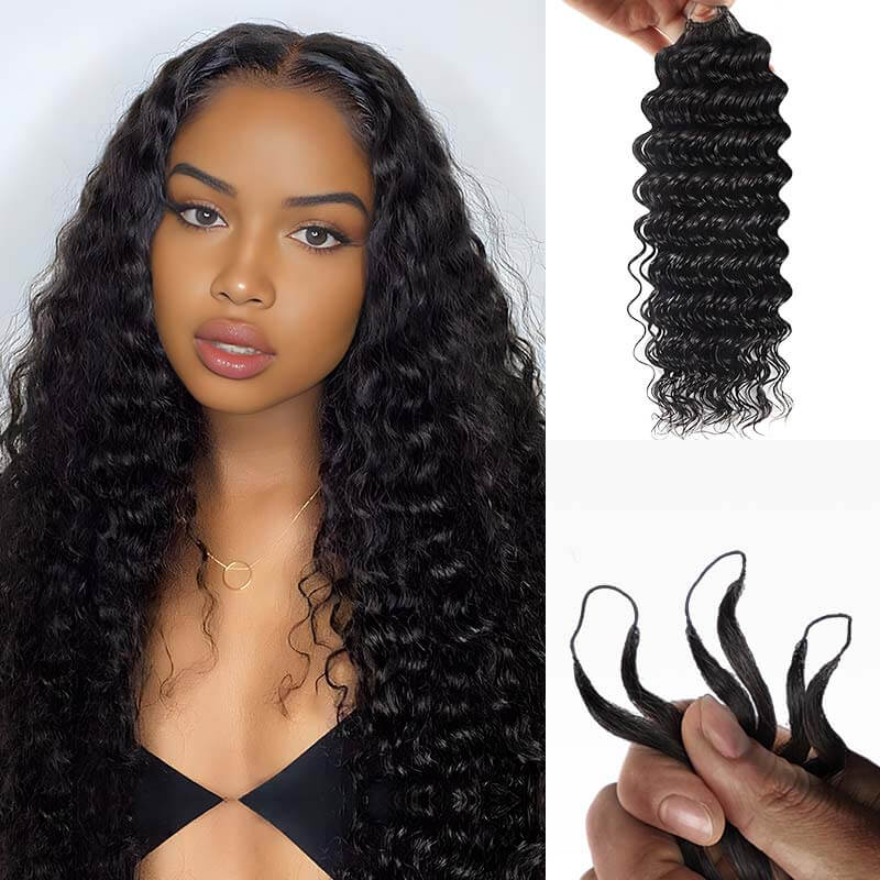 QVR 1 Pack Handmade Feather Crochet Braid Natural Black Human Hair Extensions
