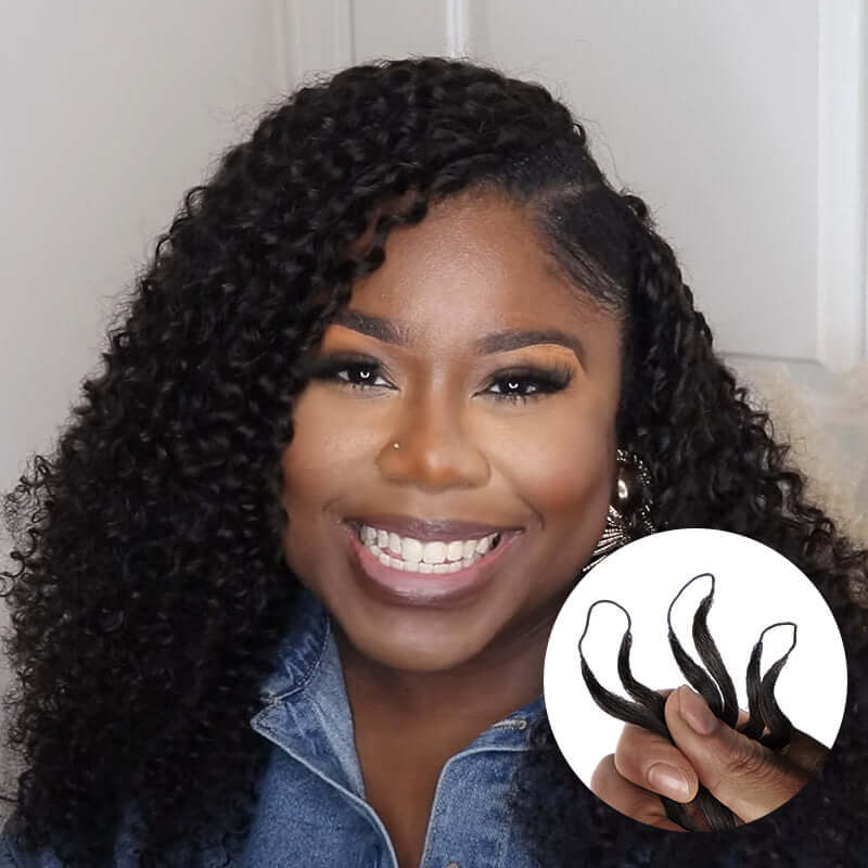 QVR Soft Kinky Curly Feather Crochet Braid Natural Black Wavy Human Hair Extensions