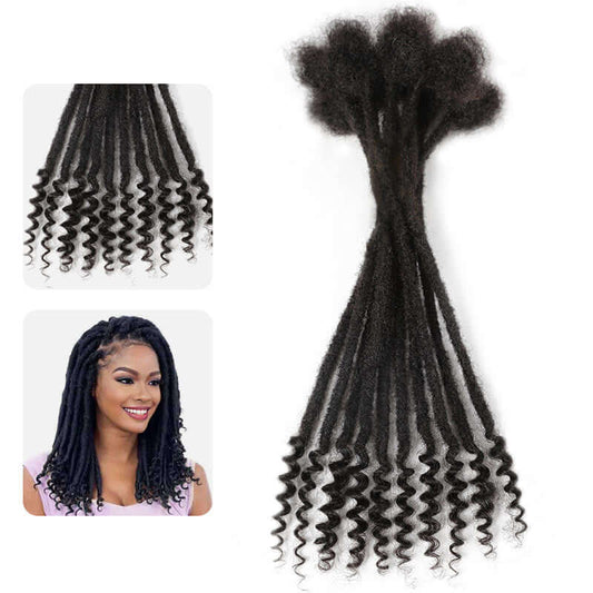 QVR Natural Black Dreadlock Loc Extensions With Curly Ends Human Hair