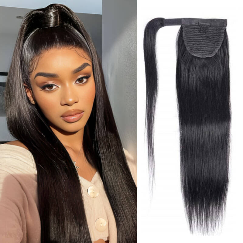 QVR Kinky Curly Ponytail Extension Human Hair Wrap Around Natural Black Clip In Ponytail Hair