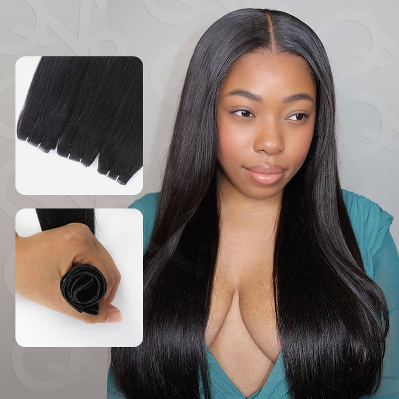 QVR Quick Weave Human Hair Bundles Blonde Straight Invisible Genius Weft Sew In Hair Extensions