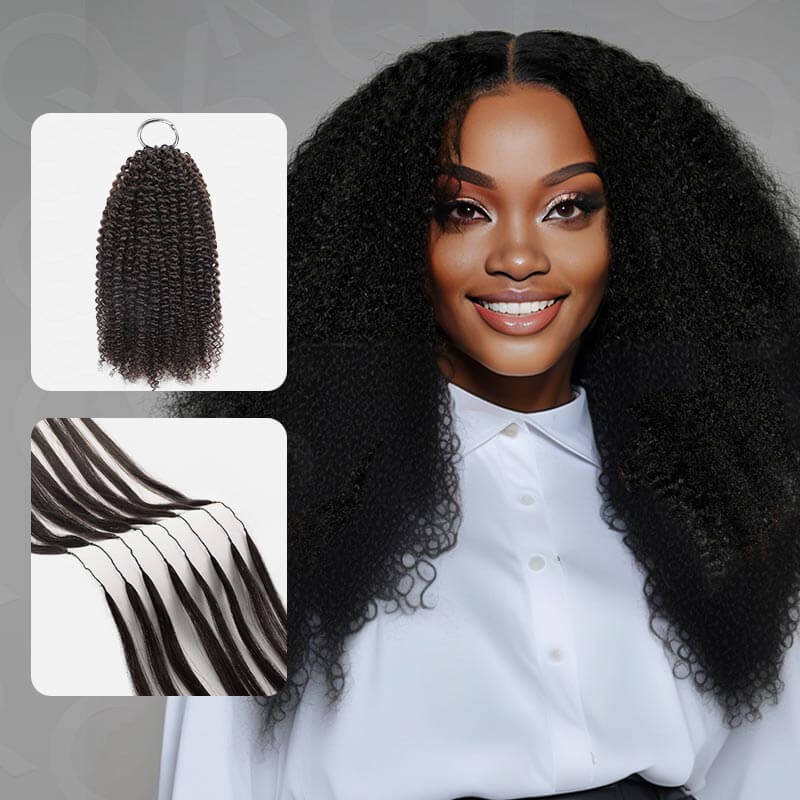 QVR 1 Pack Afro Kinky Curly Feather Crochet Human Hair Extension