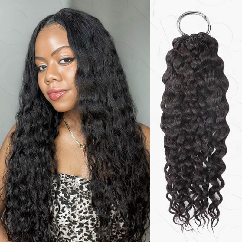 QVR Multi-Weaves Feather Crochet Human Hair Natural Black Curly Machine Made Crochet Weave Hair Extensions