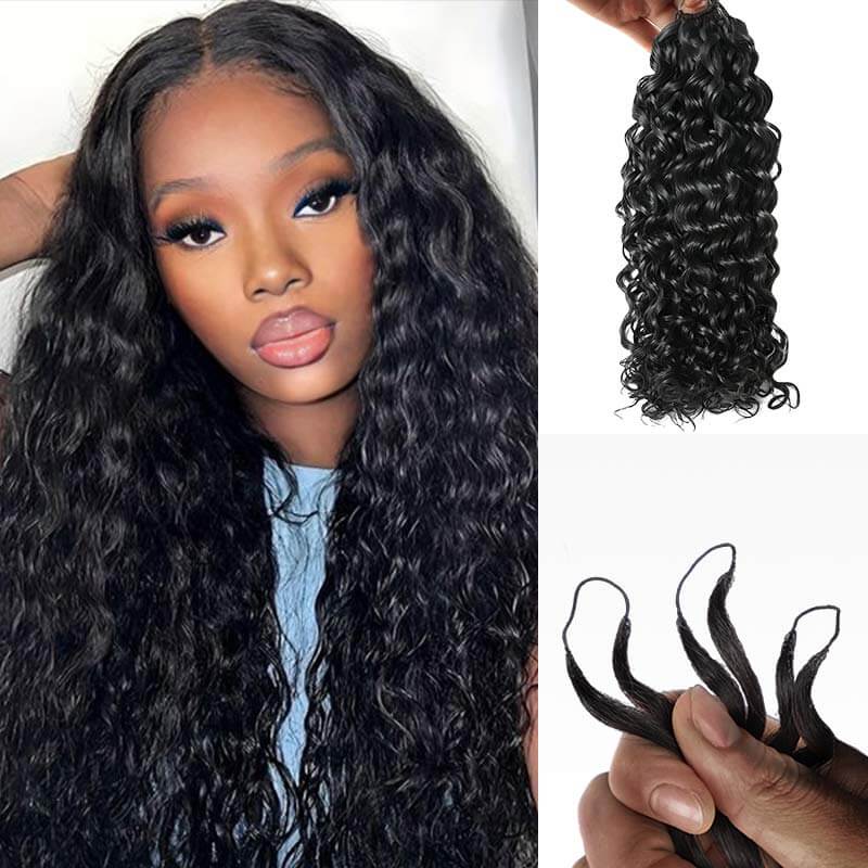 QVR 1 Pack Handmade Feather Crochet Braid Natural Black Human Hair Extensions