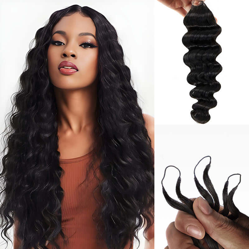 QVR 1 Pack Handmade Feather Crochet Braid Natural Black Human Hair Extensions