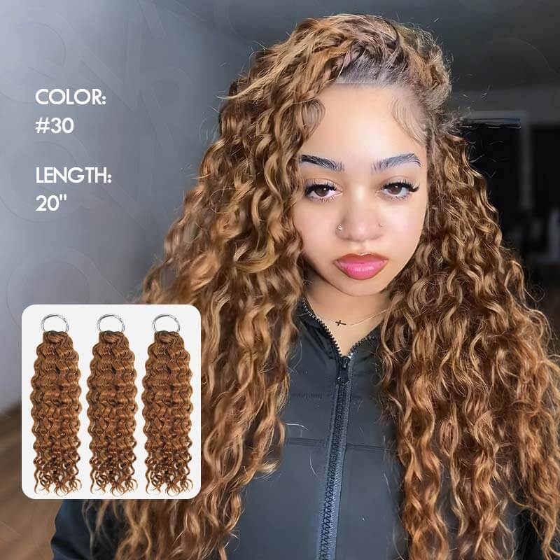 Flash Sale|QVR Auburn Brown #30 Water Wave Feather Crochet Human Hair