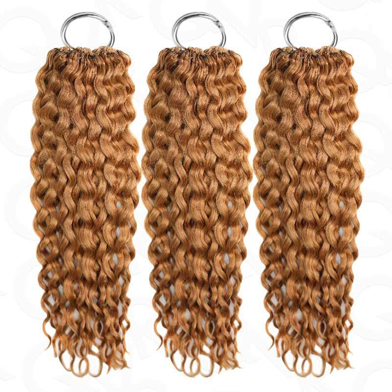 QVR Honey Blonde #27 Crochet Hair Water Wave Machine Made Feather Human Hair Extension