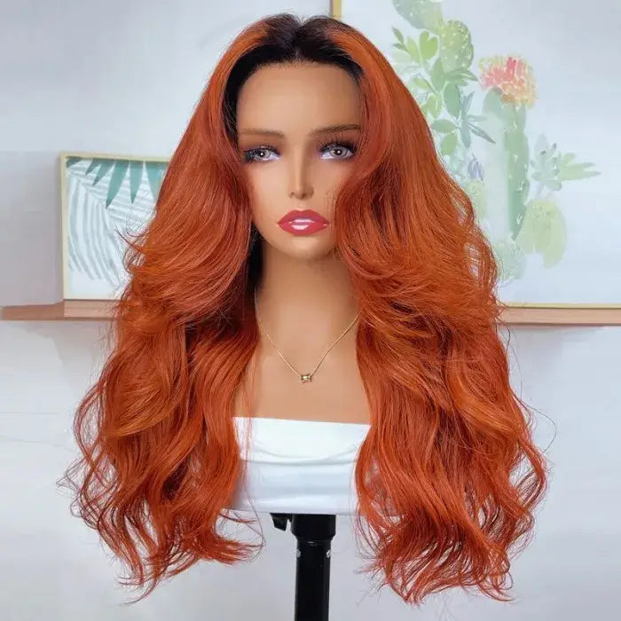 QVR Cinnamon Brunette With Dark Roots Ombre Ginger Color Wig 13x4/4x4 Transparent Lace Frontal Wigs For Black Women