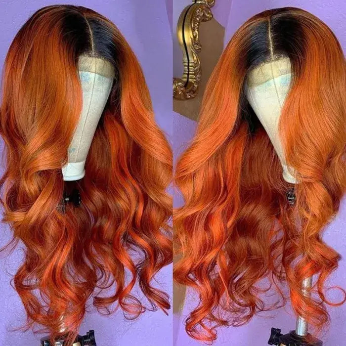 QVR Cinnamon Brunette With Dark Roots Ombre Ginger Color Wig 13x4/4x4 Transparent Lace Frontal Wigs For Black Women