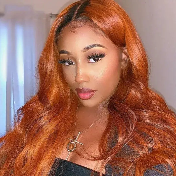 QVR Cinnamon Brunette With Dark Roots Ombre Ginger Color Wig 13x4/4x4 Transparent Lace Frontal Wigs For Black Women