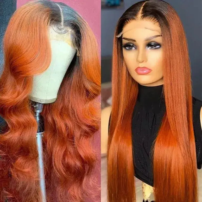 QVR Cinnamon Brunette With Dark Roots Ombre Ginger Color Wig 13x4/4x4 Transparent Lace Frontal Wigs For Black Women