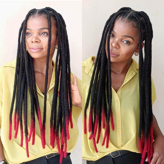 QVR Ombre T1B/Red Dreadlock Loc Extensions Virgin Human Hair Dreadlocks Braid