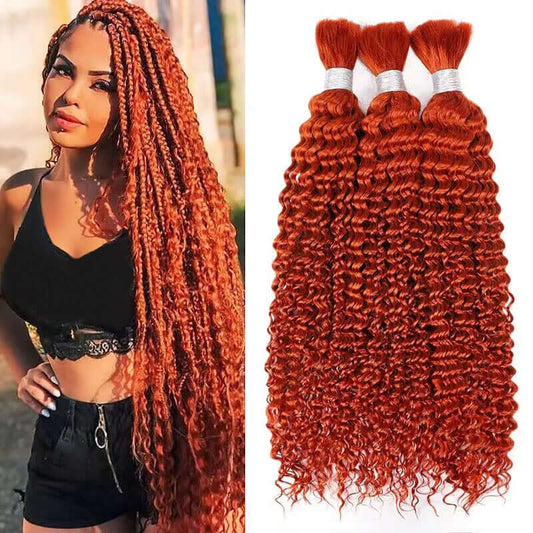 QVR Orange Kinky Curly Bulk Hair Extensions for Boho Knotless Braiding