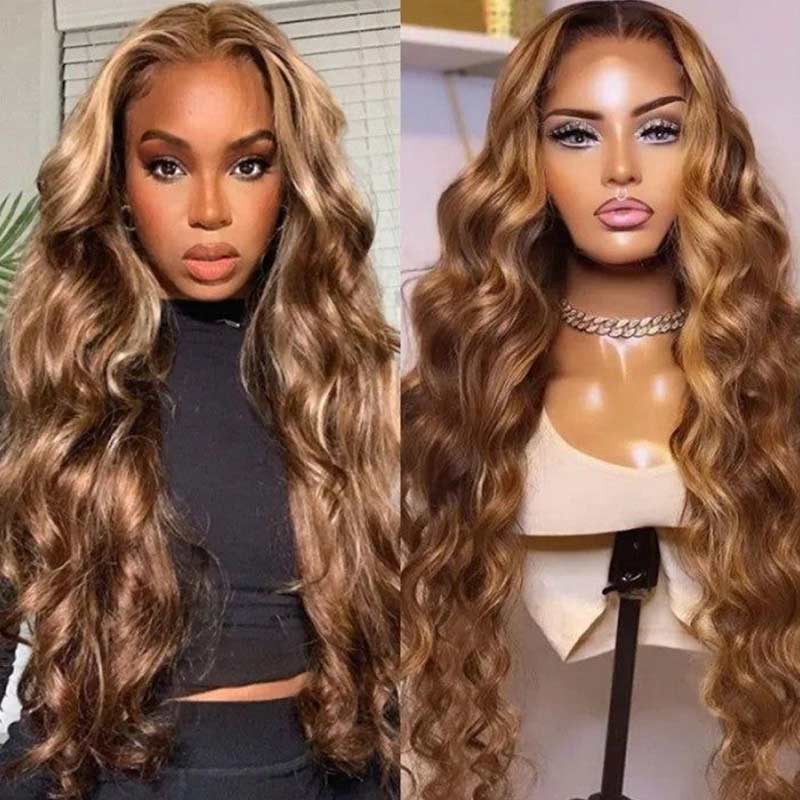 QVR Body Wave Wig Virgin Human Hair Wigs 4x4 13x4 Lace Front Wigs P4/27 Honey Blond Highlight
