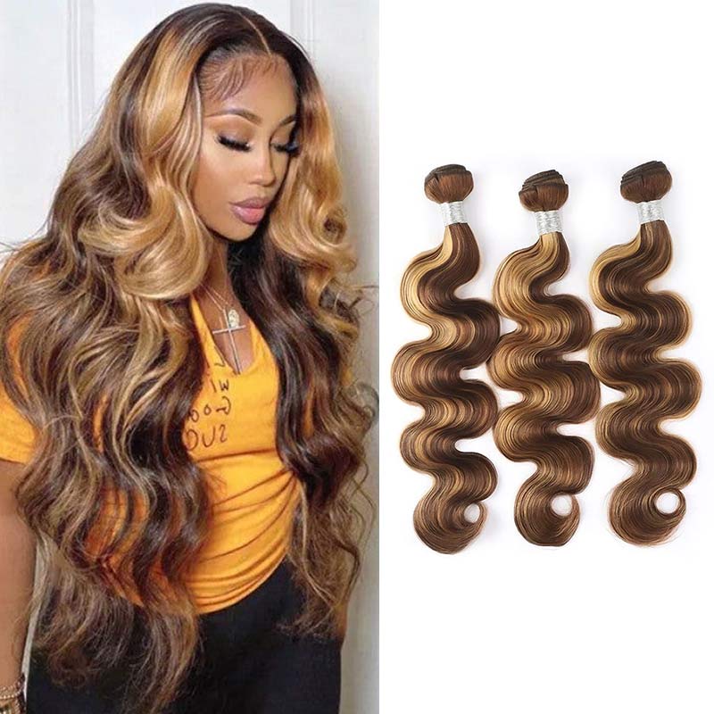 QVR Piano Highlight Body Wave Bundles P4/27 Bundles Ombre Human Hair Bundles