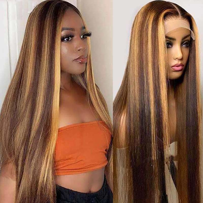 QVR 4x4 Lace Closure Human Hair Wigs Straight Piano Human Hair Wig