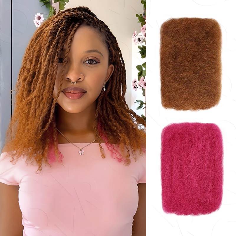 QVR Highlight Two Colors #30+#Pink Afro Kinky Bulk Human Hair For Braiding DreadLock