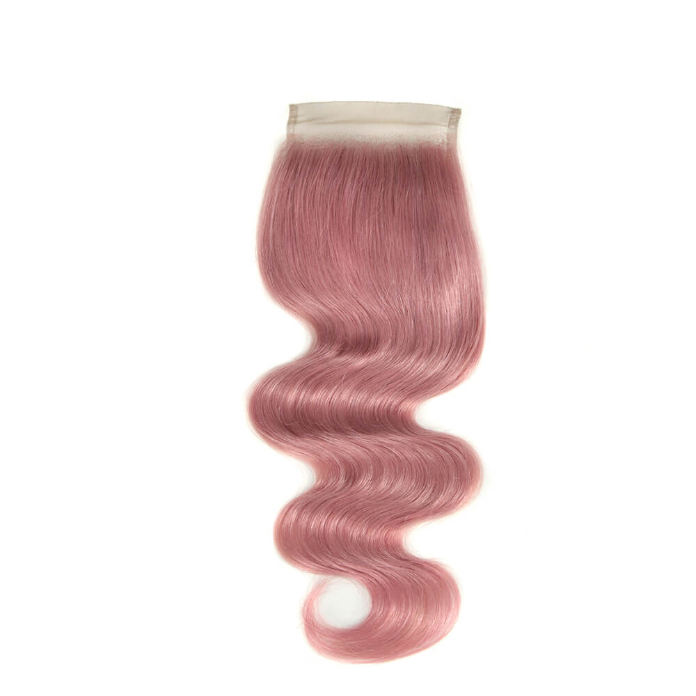 QVR Virgin Human Hair 4*4 Body Wave Closure Pink2