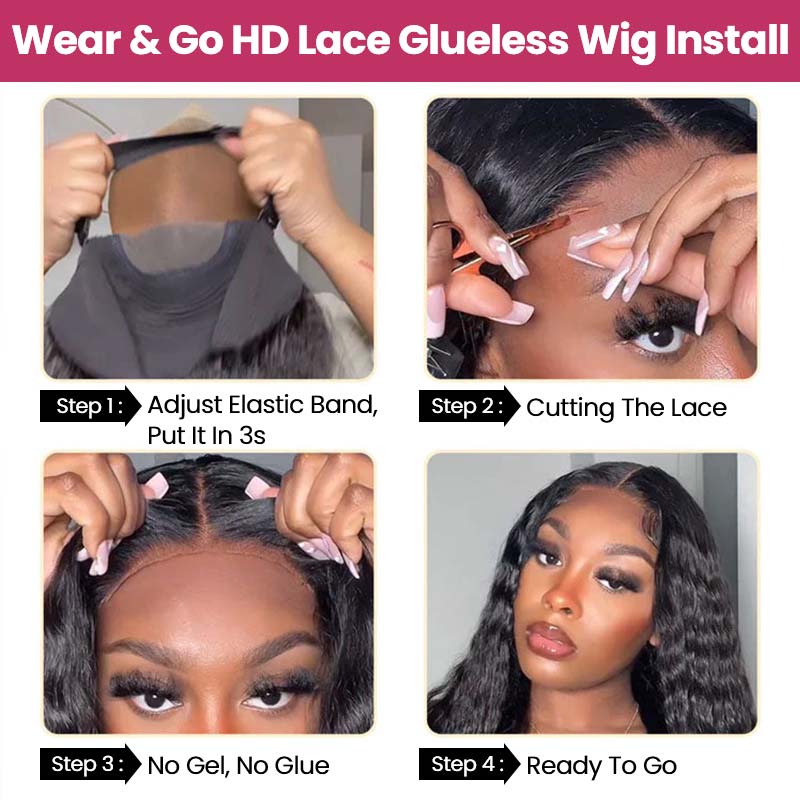 QVR Gluless Pre-cut 13x4 HD Lace Frontal Human Hair Wigs Straight Piano Highlight Brown Wear & Go Wigs