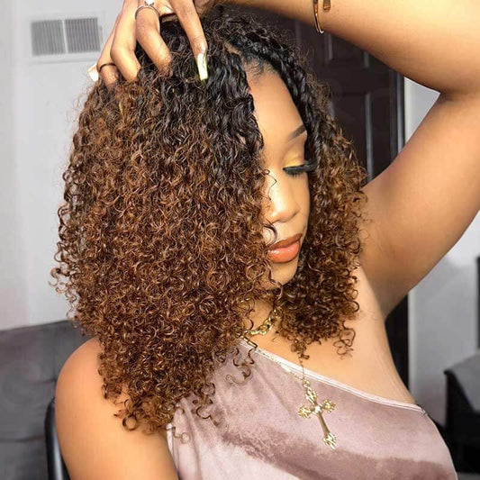 B3G1|Ombre #T1B/30 Small Kinky Curly Feather Crochet Human Hair