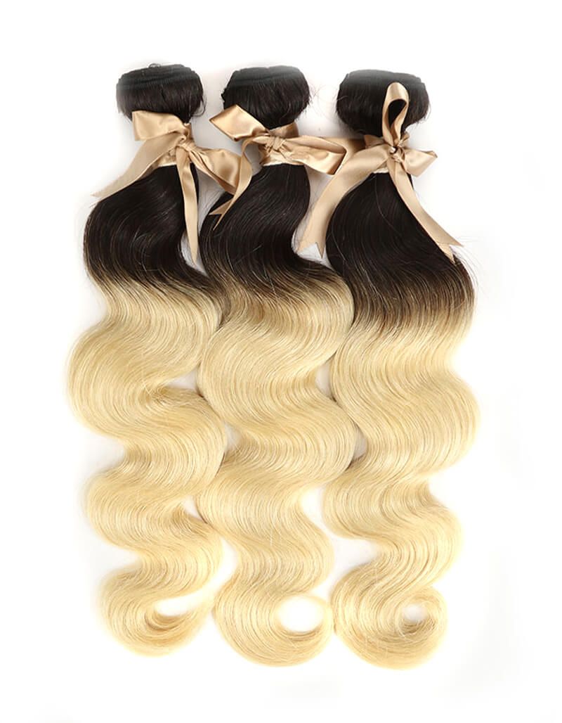 QVR Remy Human Hair 3 Bundles Body Wave Hair T1B/613