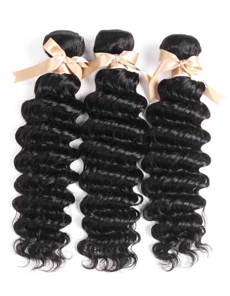 QVR Deep Wave Remy Human Hair 3 Bundles Hair Loose Hair Bundle Extensions Natural Color