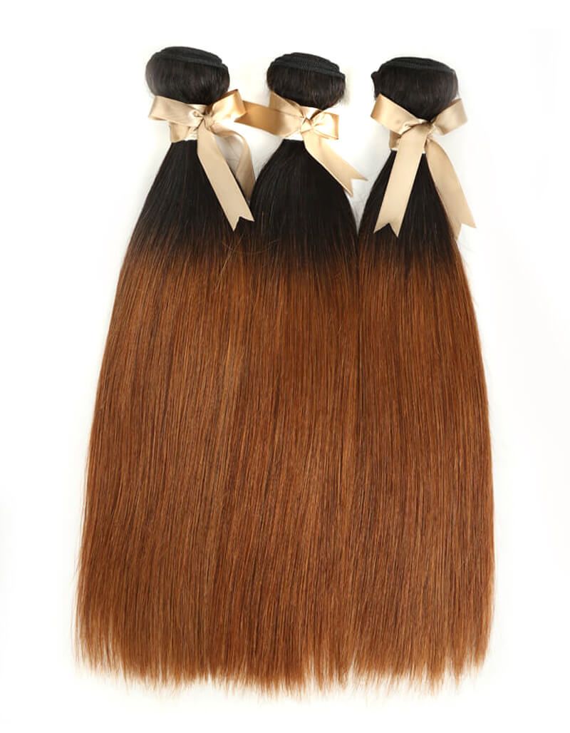 QVR Remy Human Hair 3 Bundles Straight Hair T1B/30