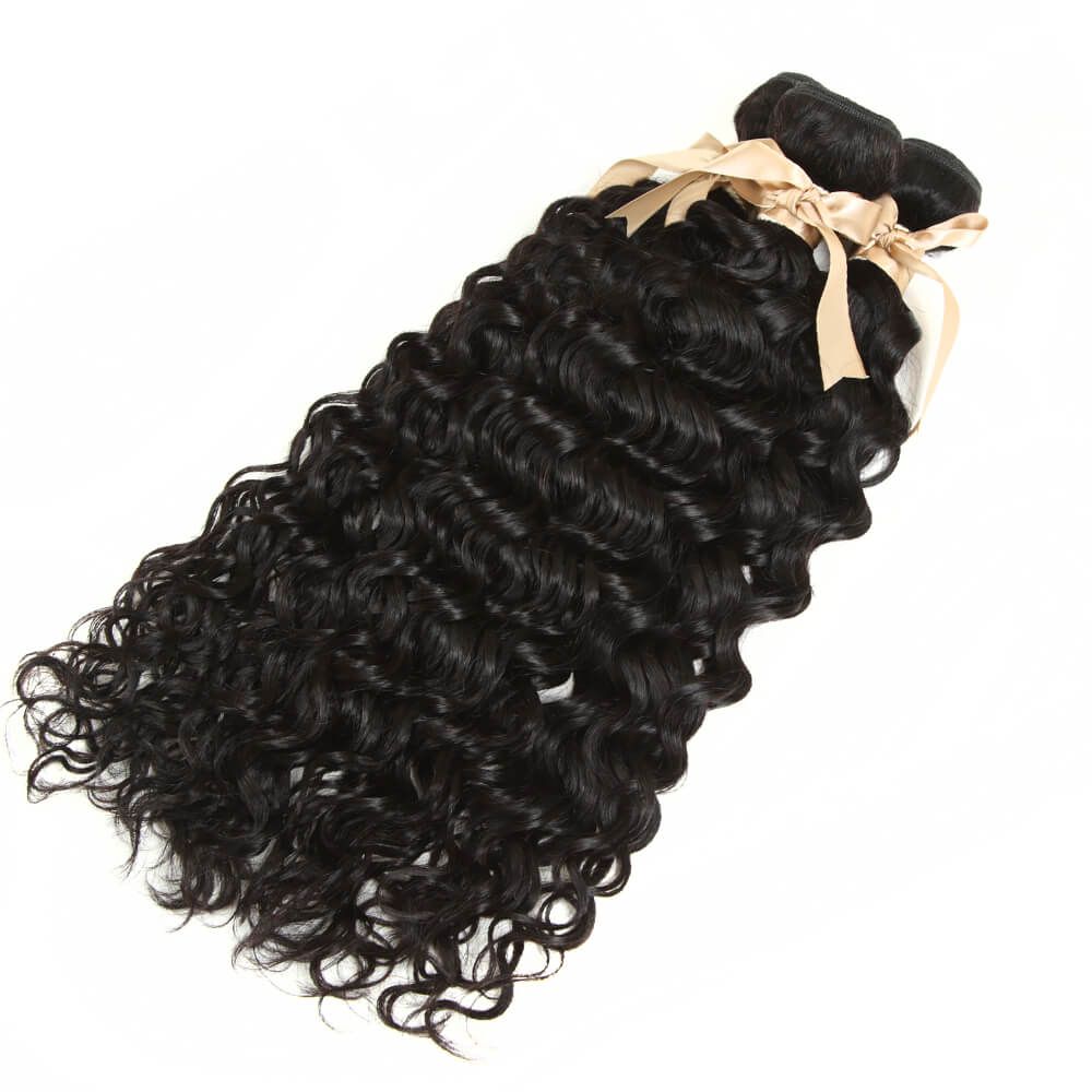 QVR Remy 3 Bundles Natural Black Water Wave With 4x4 Lace Closure
