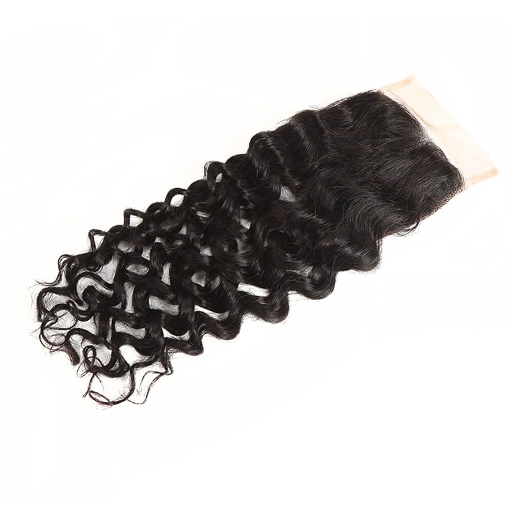 QVR Remy 3 Bundles Natural Black Water Wave With 4x4 Lace Closure