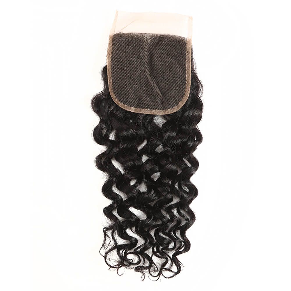 QVR Remy 3 Bundles Natural Black Water Wave With 4x4 Lace Closure