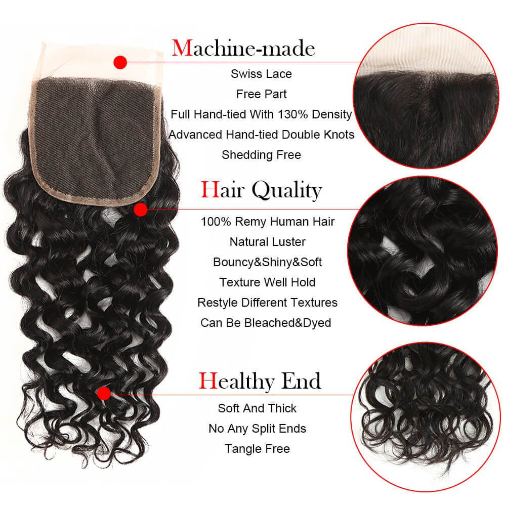 Queen Remy Human Hair Bundles Water Wave 4 Bundles With 4x4 Lace Closure