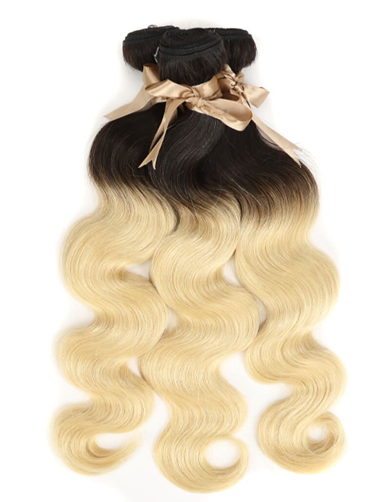 QVR Remy Human Hair 3 Bundles Body Wave Hair T1B/613