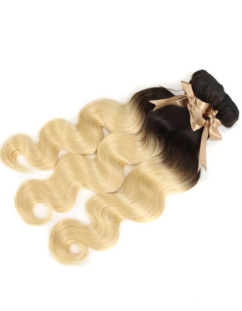 QVR Remy Human Hair 3 Bundles Body Wave Hair T1B/613