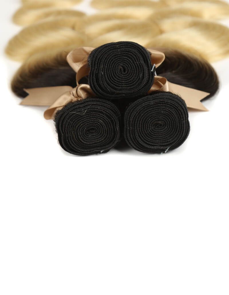 QVR Remy Human Hair 3 Bundles Body Wave Hair T1B/613